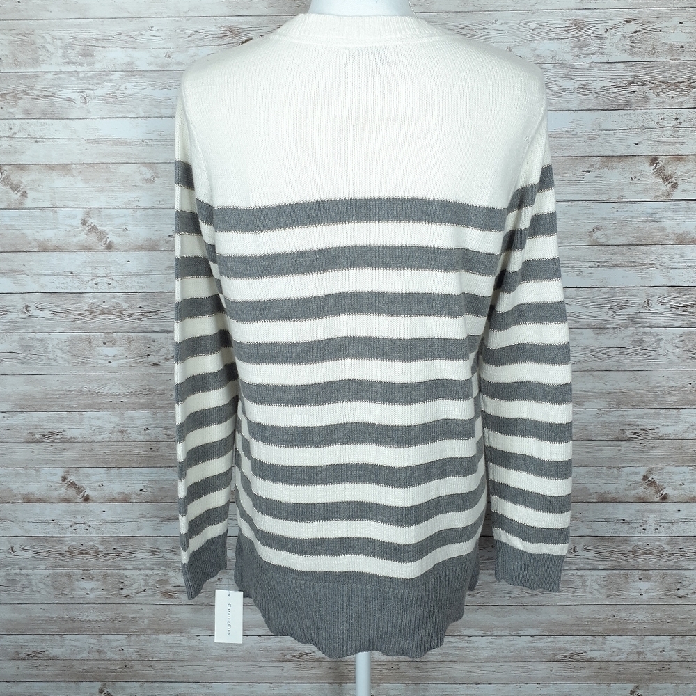 Charter Club Sweater M Stripe Gold Buttons 384 - Picture 3 of 6